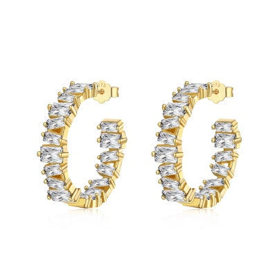 Golden Radiance Zircon Hoop Earrings